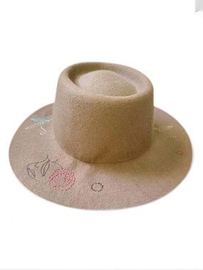 Tan Wide Brimmed Felt Wool Embroidered Hat